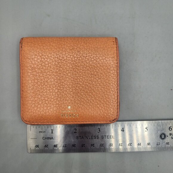Fossil Mini Orange Tan Bifold Snap Wallet Leather Women's - Picture 7 of 7
